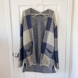 Blue and gray checkered cardigan